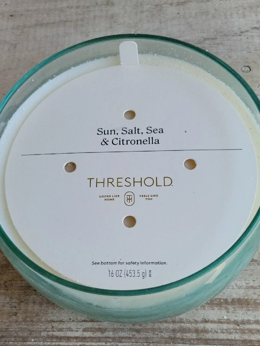 Threshold Seafoam Green Glass 3-Wick Candle Citronella Sun, Salt, Sea